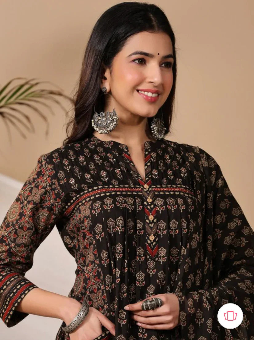 Black Premium Kurta With Pant Dupatta Set