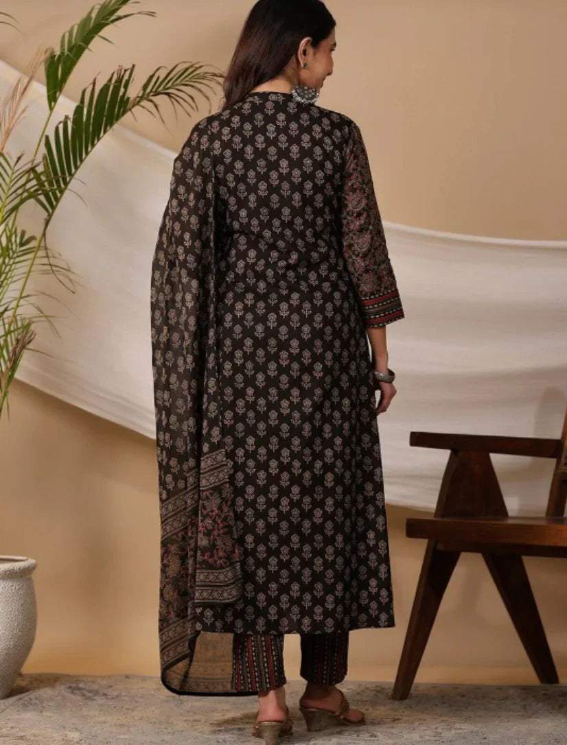 Black Premium Kurta With Pant Dupatta Set