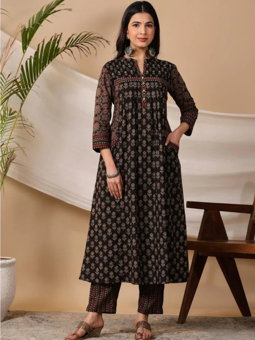 Black Premium Kurta With Pant Dupatta Set