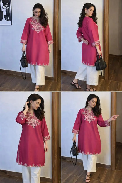 Stylish Havy Embroidery Kurti With Pant Set