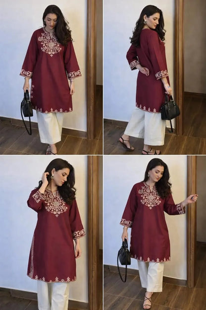 Stylish Havy Embroidery Kurti With Pant Set