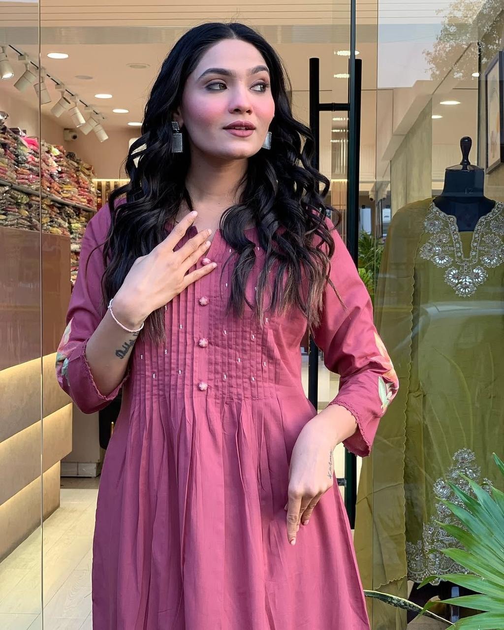 Jaipur Elegant Rosewood Pleated Kurti