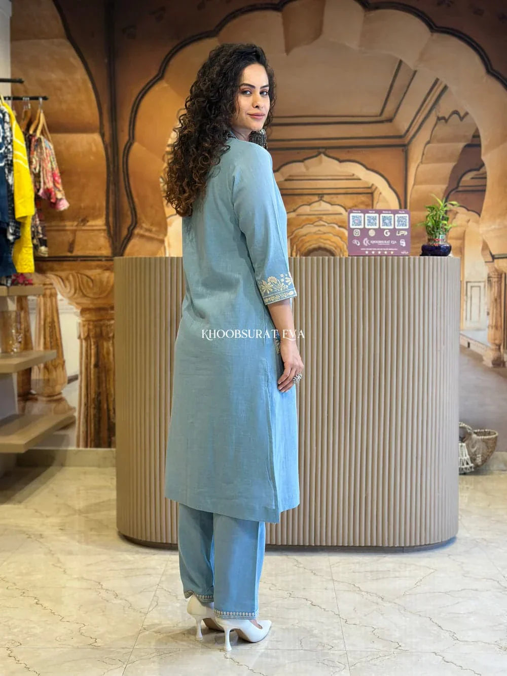 JK Fashion Elegant Sky Blue Embroidered Cotton Kurta Set