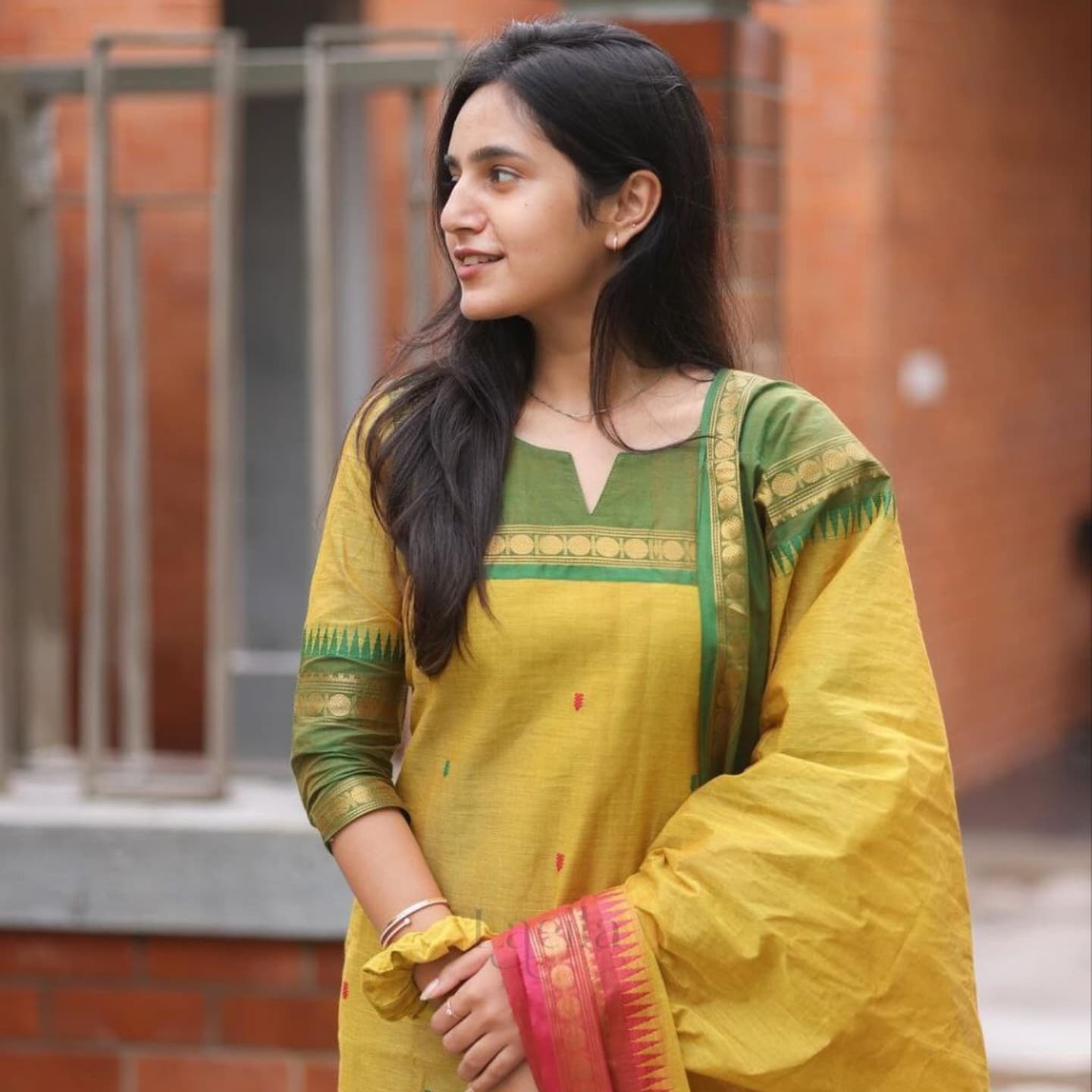 Elegant Kanchi Cotton Suit Set With Jacquard Dupatta