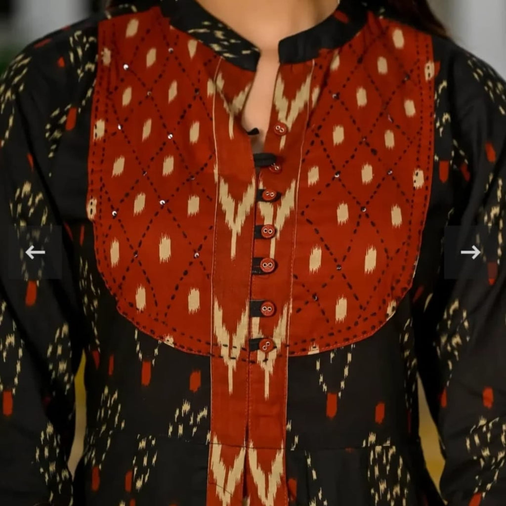 Ikkat Anarkali Kurti With Pant And Dupatta Set