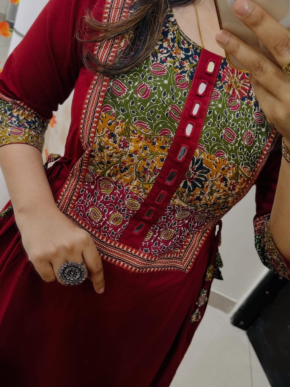 Red Solid A-Line Kurta With Pant Set