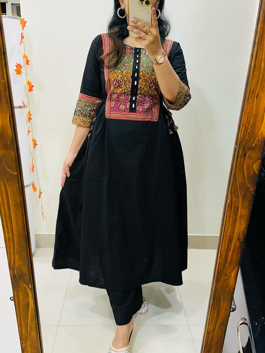 Black Solid A-L:ine Kurta With pant Set