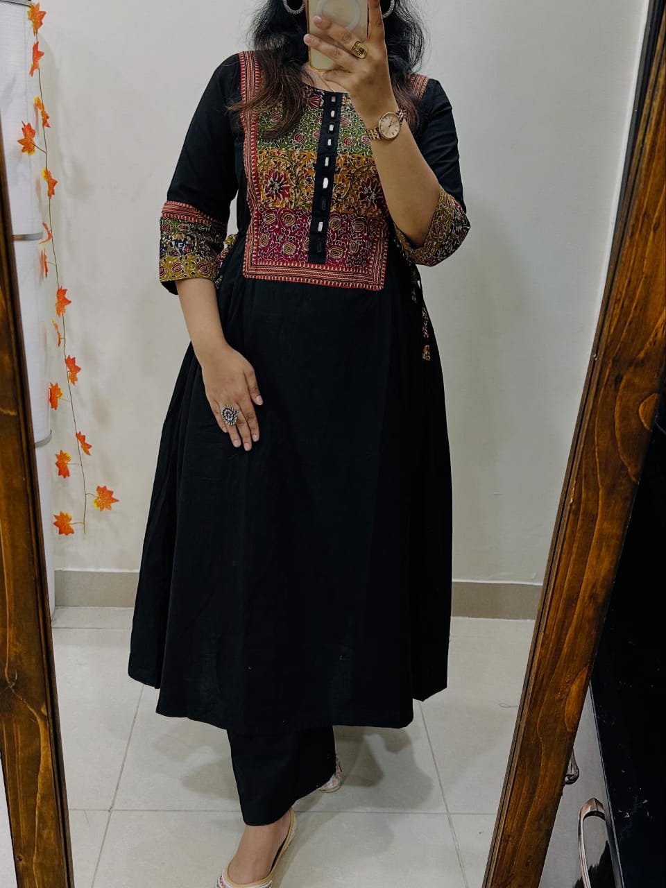 Black Solid A-L:ine Kurta With pant Set