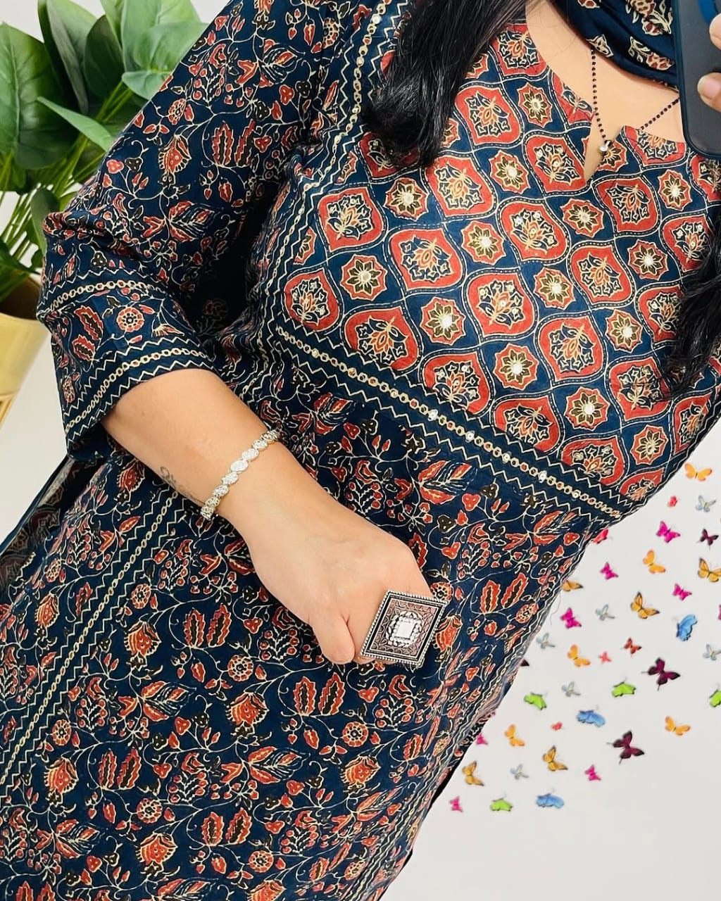 New Floral Kurti With Pant And Dupatta Set