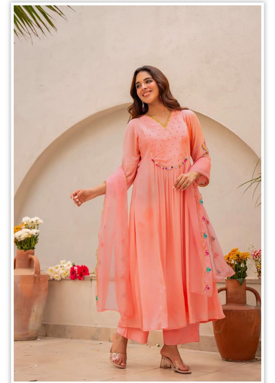 Peach Blossom Anarkali Suit Set