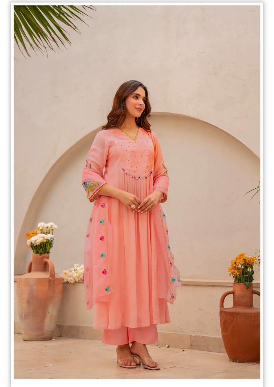 Peach Blossom Anarkali Suit Set