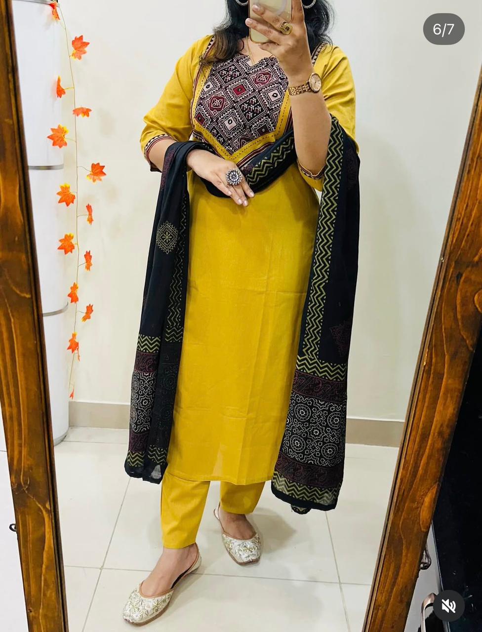 Beautiful Solid Kurti With Same Maching Pant And Printed Dupatta Set