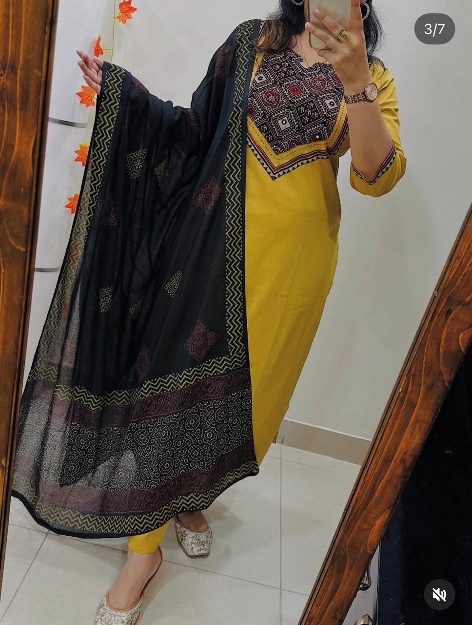 Beautiful Solid Kurti With Same Maching Pant And Printed Dupatta Set