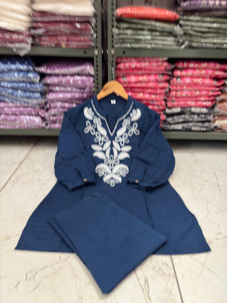 Blue Floral Embroidered Co-ord Set – 100% Premium Cotton