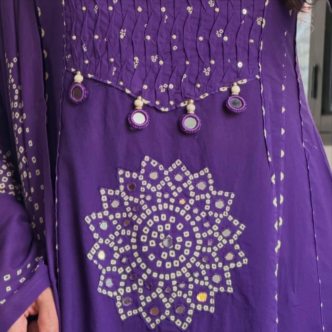 Premium Purple Flared Cotton Anarkali Kurta Set