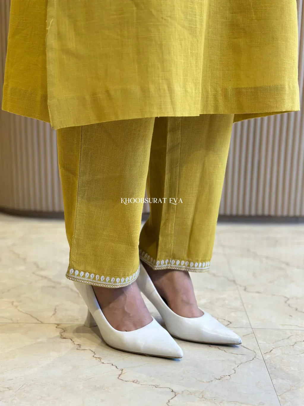 JK Fashion Mustard Yellow Cotton Kurta With White Embroidery