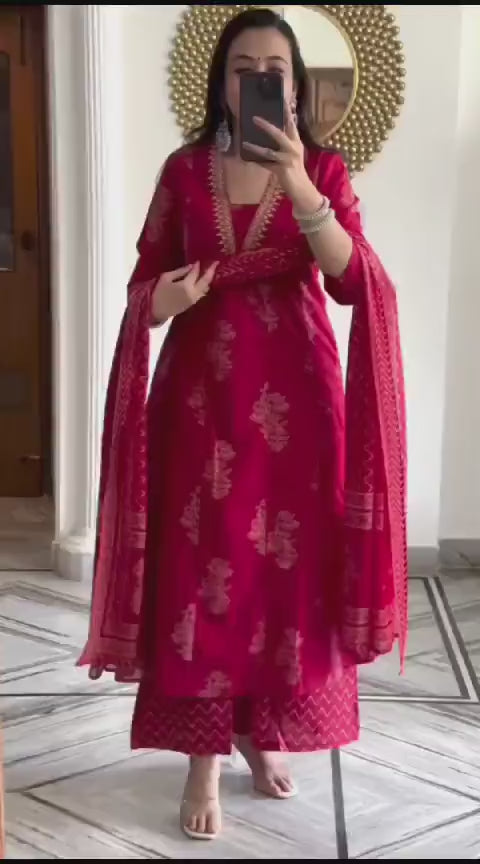 Beautiful Embroidery Kurti With Pant And Dupatta Set