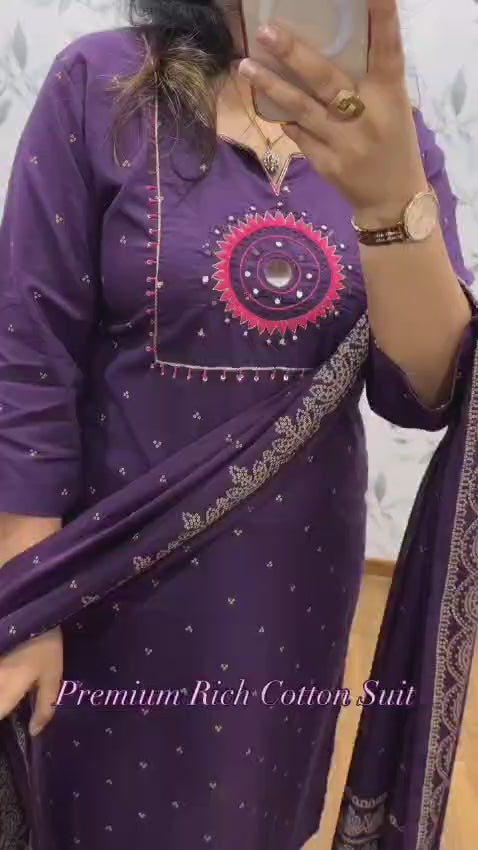 Purpal Discharge Print Kurti With Pant And Dupatta Set